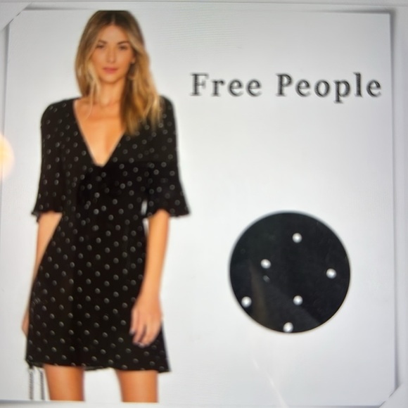 Free People black/white polka dot flared Mini dress Womens 4 deep V cocktail - Picture 3 of 11